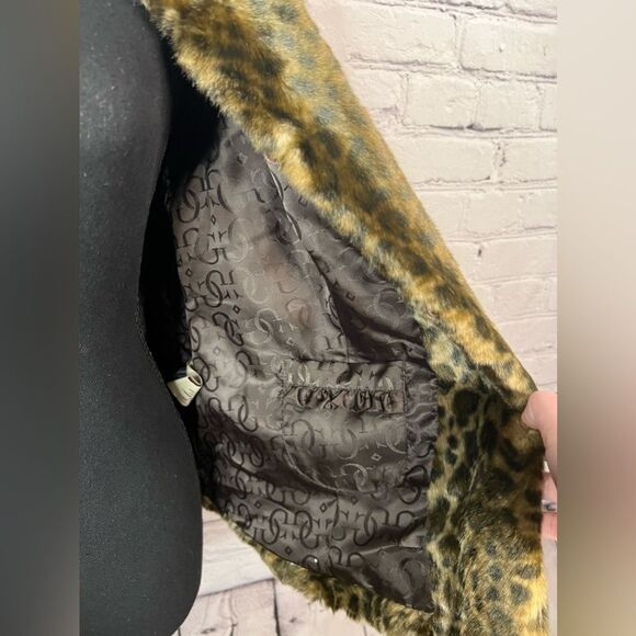 Guess Faux Fur Browns Leopard Print Lined Cropped‎ 3/4 Sleeve Jacket Size Large - Picture 7 of 10
